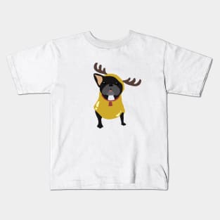Frenchie in Reindeer Costume Kids T-Shirt